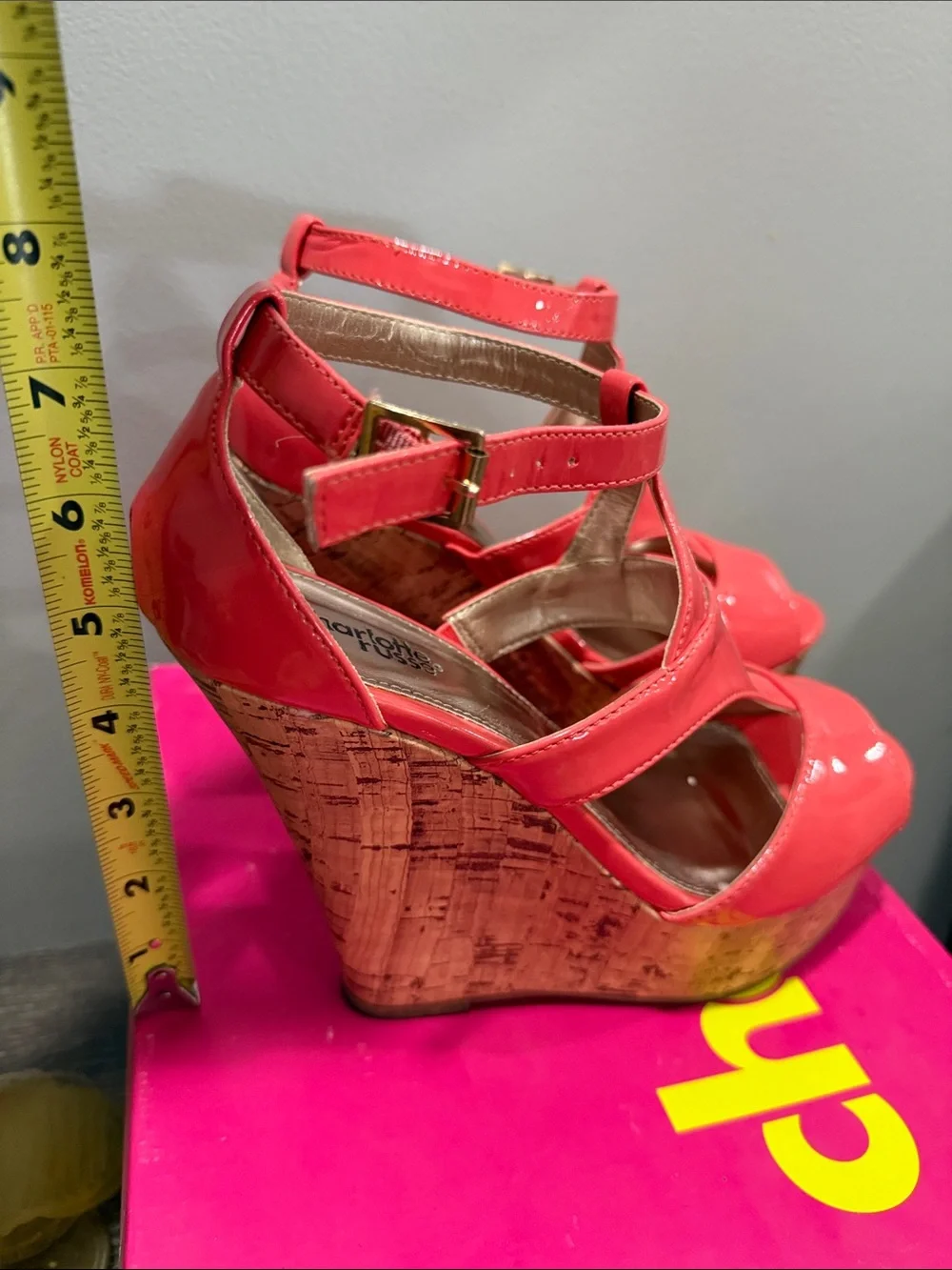Charlotte Russe Coral Patent Cork Wedge Sandals